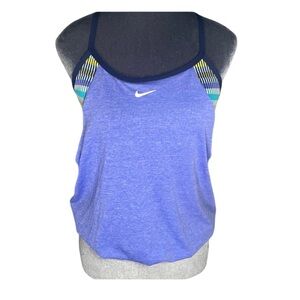 Retro Sporty Inspired Blue Workout Tank-top With Built In Sport Bra